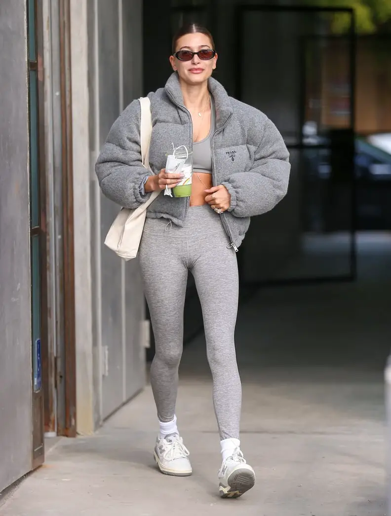 Gray Set With Oversized Puffer Jacket Layer — Classy Pilates Outfits