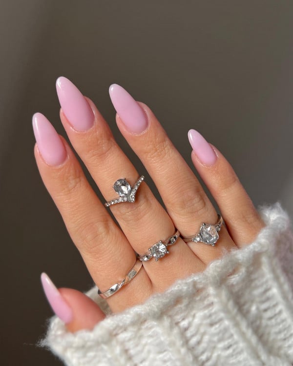 Solid Soft Pink Medium Almond Nails — Classy Pink Almond Nails