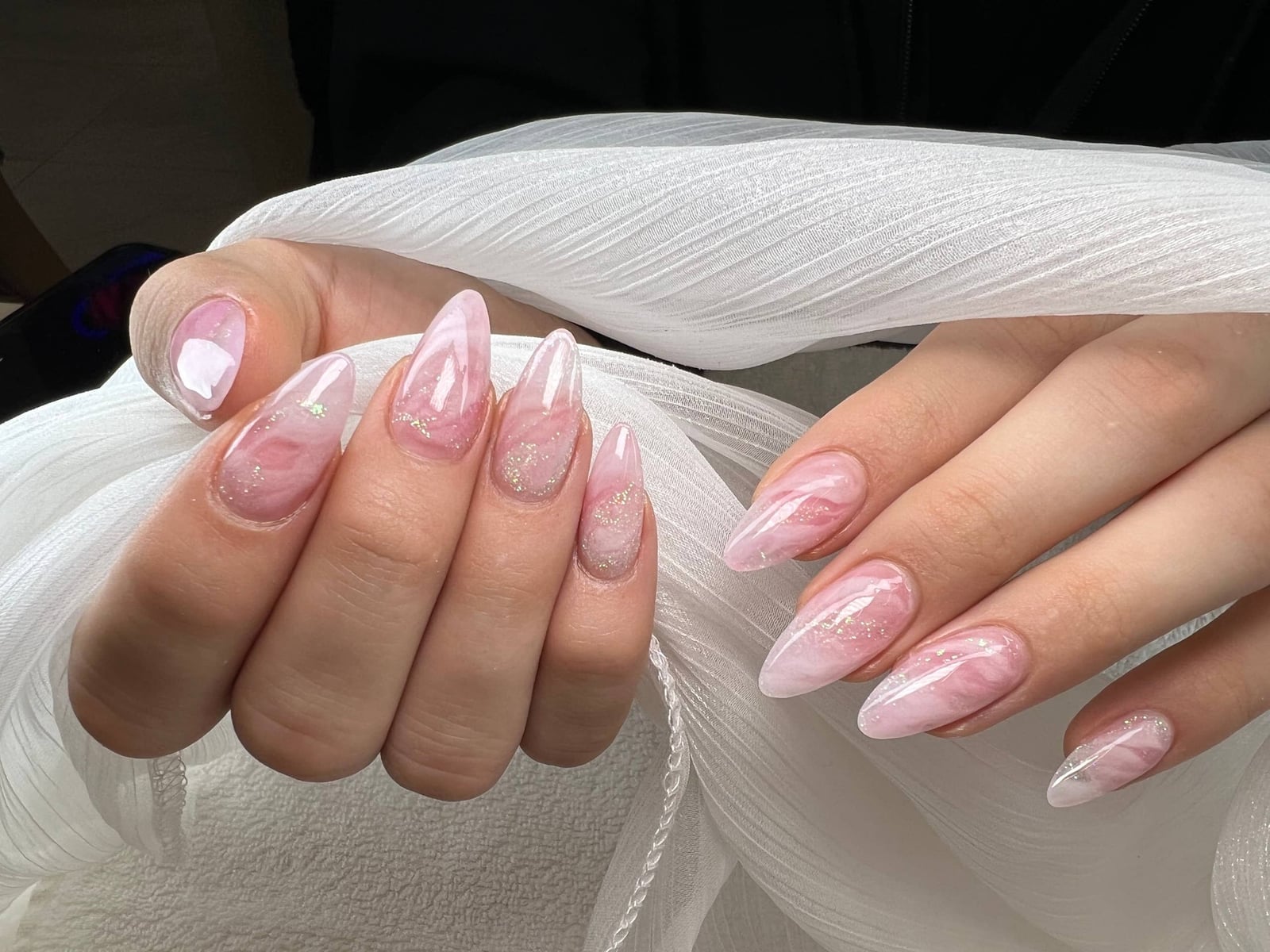Vibrant Bright Pink Glossy Almond Nails — Classy Pink Almond Nails