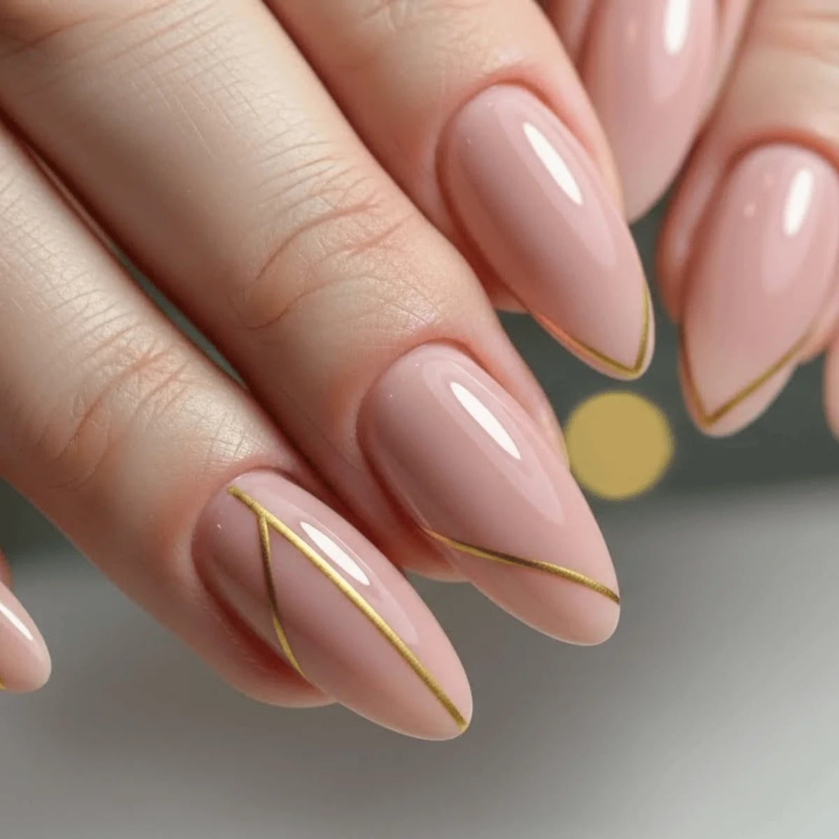 Pale Pink Almond Nails With Delicate Gold Lines — Classy Pink Almond Nails