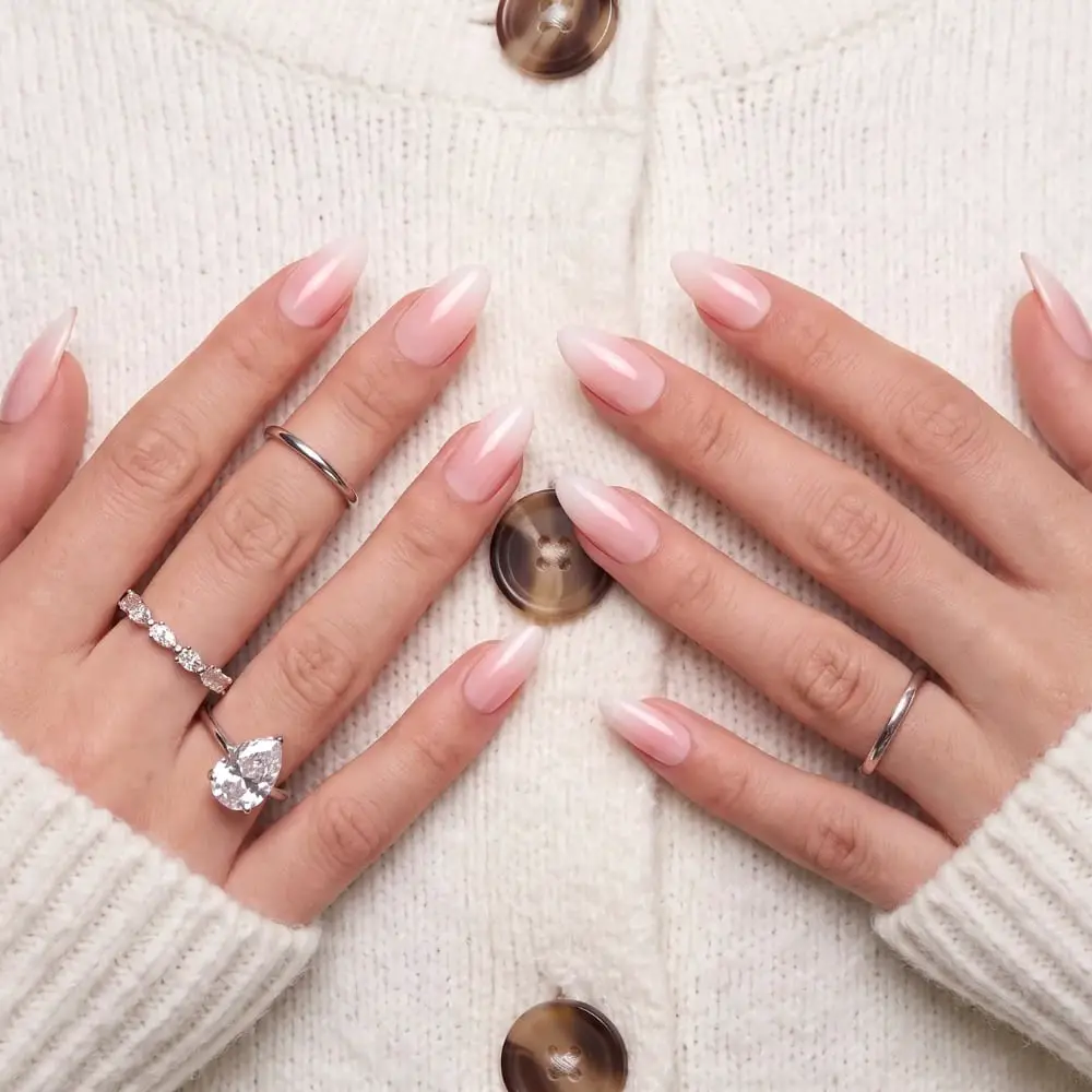 Soft Pink Ombre Medium Almond Nails — Classy Pink Almond Nails