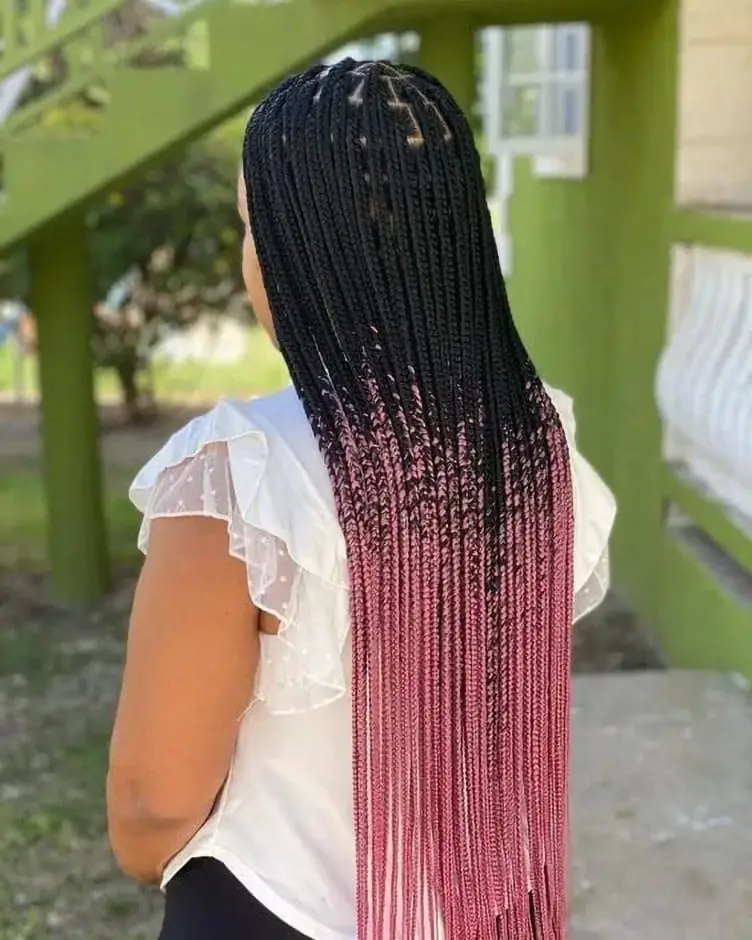 Mid-Back Box Braids With Black To Pink Ombré, Straight Mid-Back Box Braids With Black To Pink Ombré, Straight — Classy Pink Braids