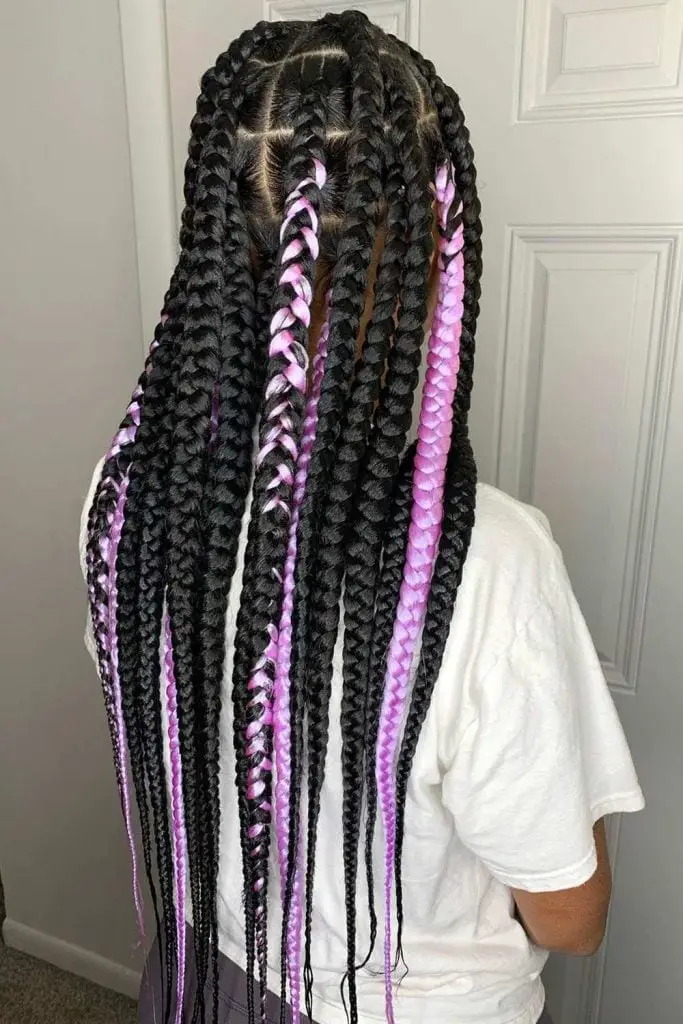 Long Black Box Braids With Pink Highlights Long Black Box Braids With Pink Highlights — Classy Pink Braids