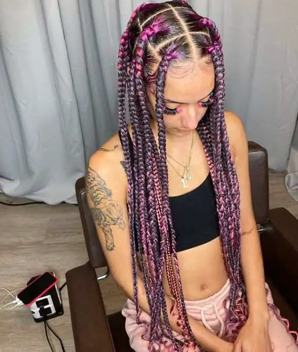 Mid-Back Box Braids In Purple And Pink, Wavy Mid-Back Box Braids In Purple And Pink, Wavy — Classy Pink Braids