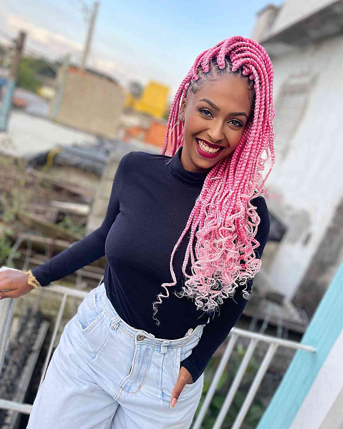 Mid-Back Bright Pink Box Braids With Ombre Ends Mid-Back Bright Pink Box Braids With Ombre Ends — Classy Pink Braids