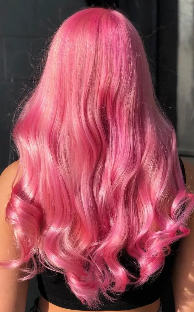 Mid Back Bubblegum Pink Layered Hair Mid Back Bubblegum Pink Layered Hair — Classy Pink Hair Color