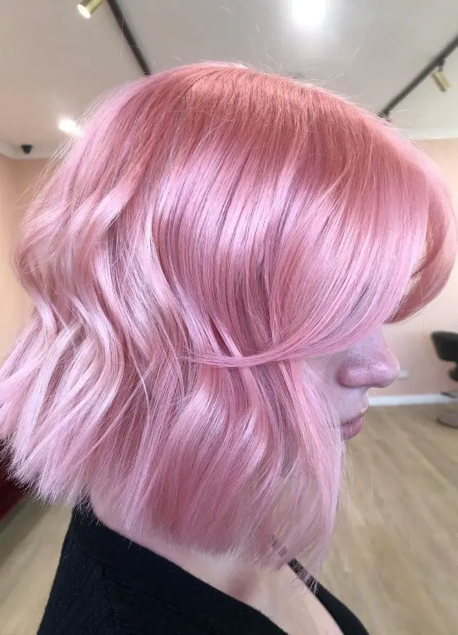 Chin Length Pastel Pink Bob Wavy Chin Length Pastel Pink Bob Wavy — Classy Pink Hair Color