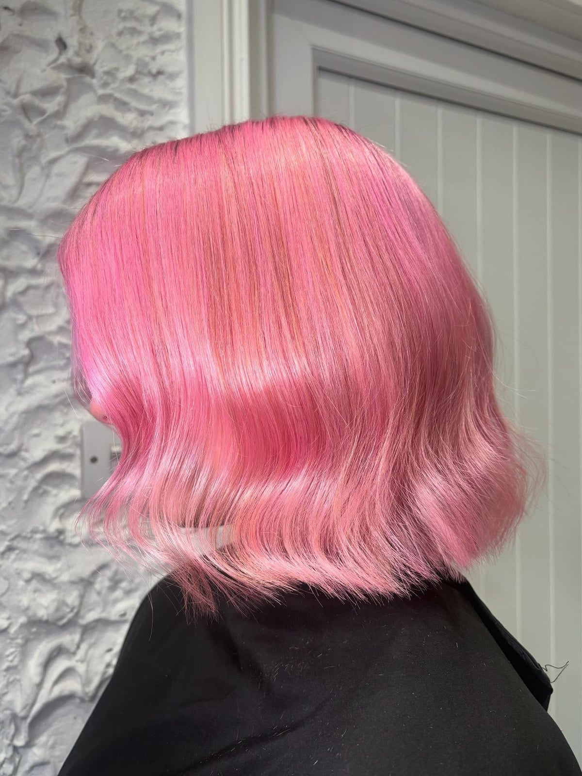 Chin Length Vivid Pink Bob Blowout Chin Length Vivid Pink Bob Blowout — Classy Pink Hair Color