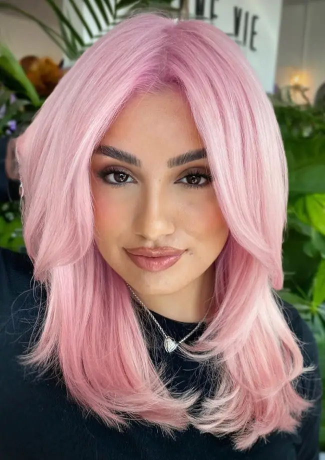 Chin Length Bob With Soft Blush Pink Chin Length Bob With Soft Blush Pink — Classy Pink Hair Color