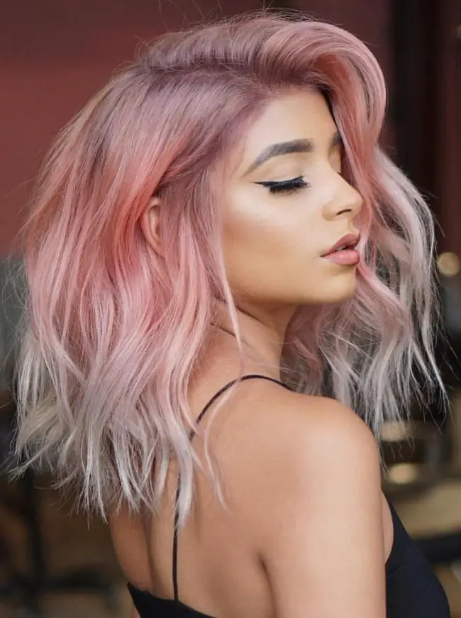 Shoulder Length Lob Dusty Pink Balayage Shoulder Length Lob Dusty Pink Balayage — Classy Pink Hair Color
