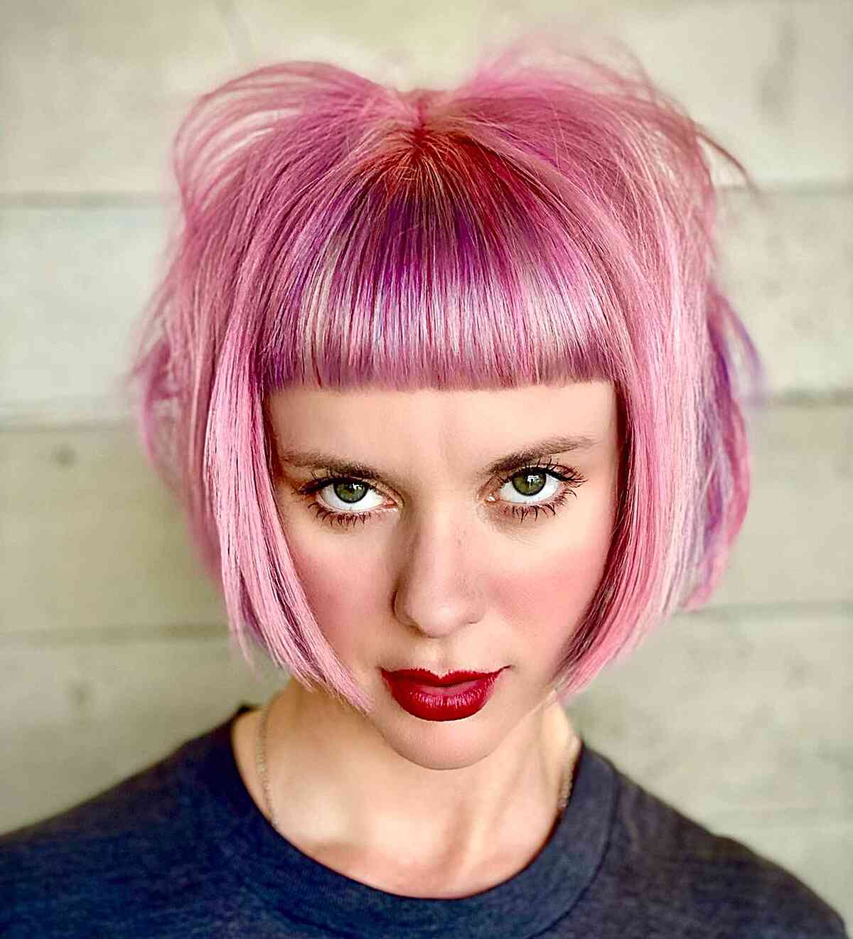 Chin Length Bob Pink With Purple Tones Chin Length Bob Pink With Purple Tones — Classy Pink Hair Color