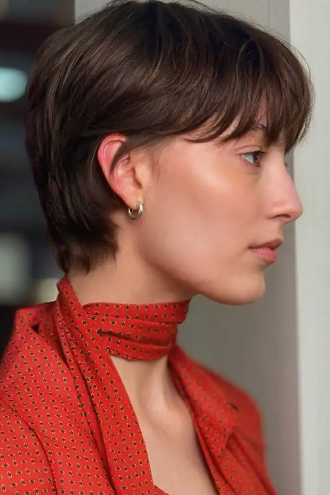 Dark Brown Pixie With Soft Side-Swept Fringe Dark Brown Pixie With Soft Side-Swept Fringe — Classy Pixie Cut