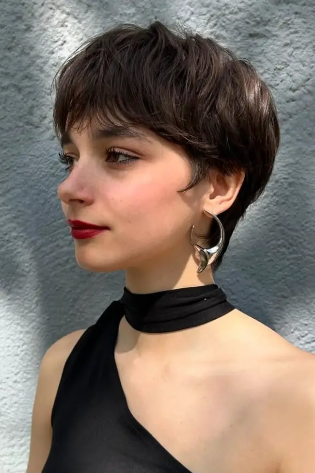 Textured Dark Brown Wavy Pixie Textured Dark Brown Wavy Pixie — Classy Pixie Cut