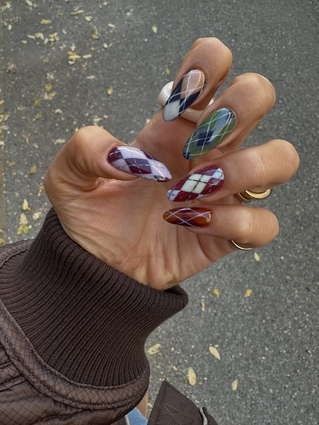 Plaid Design Long Almond Nails — Classy Preppy Nails