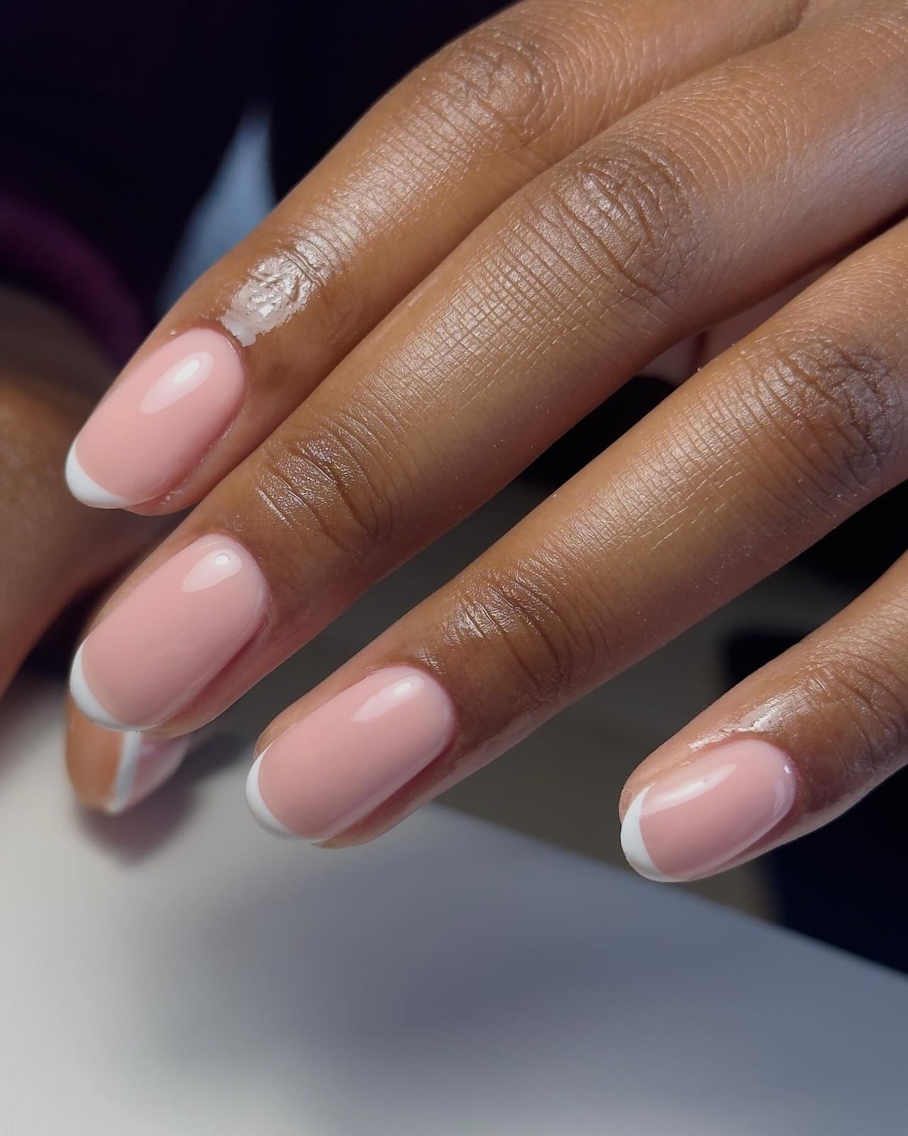 Pale Pink Classic French Short Almond, Close-Up Take — Classy Preppy Nails