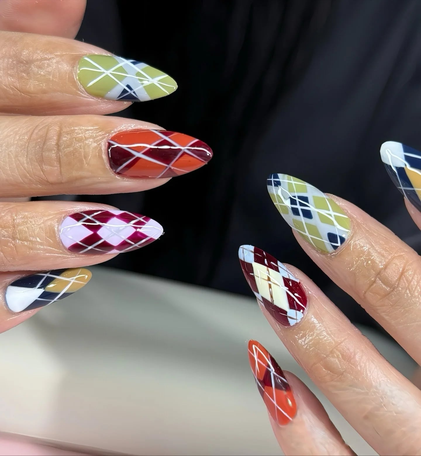 Argyle Pattern Long Stiletto Nails — Classy Preppy Nails