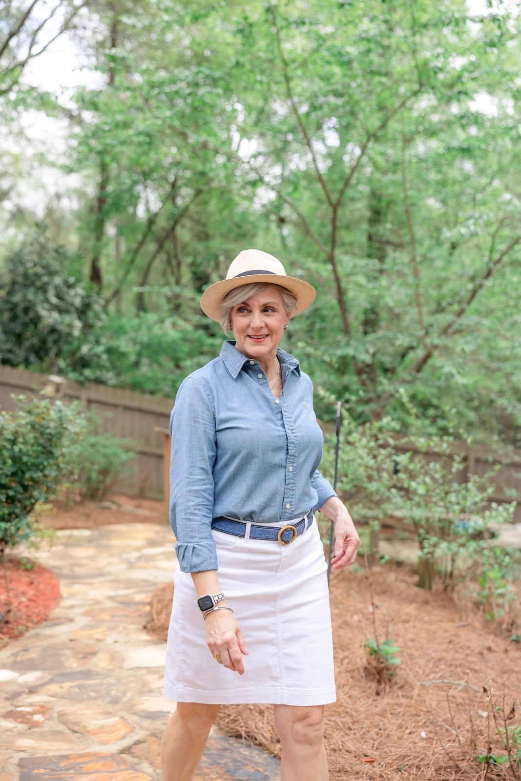 Denim Jacket Over Striped Top With Print Skirt Denim Jacket Over Striped Top With Print Skirt — Classy Preppy Outfits