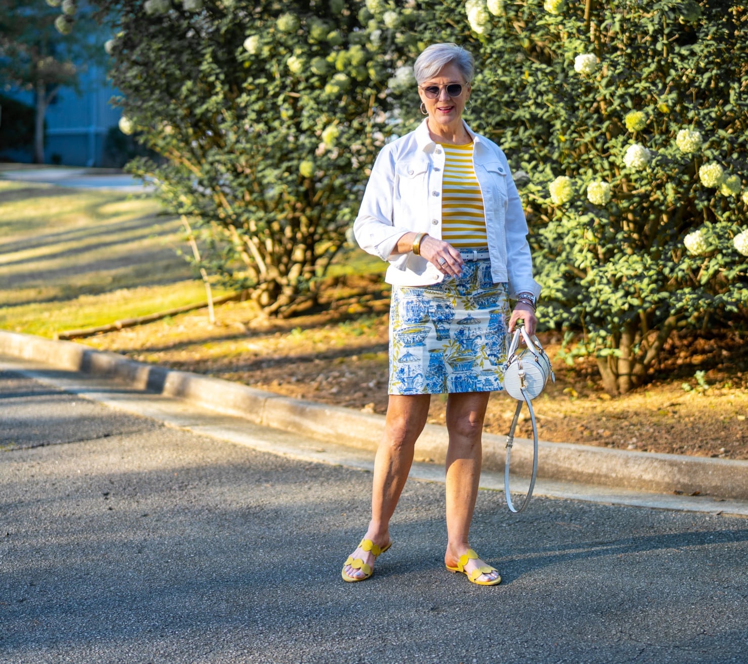 Denim Jacket Over Striped Tee With Print Mini Skirt, Blue Denim Jacket Over Striped Tee With Print Mini Skirt, Blue — Classy Preppy Outfits