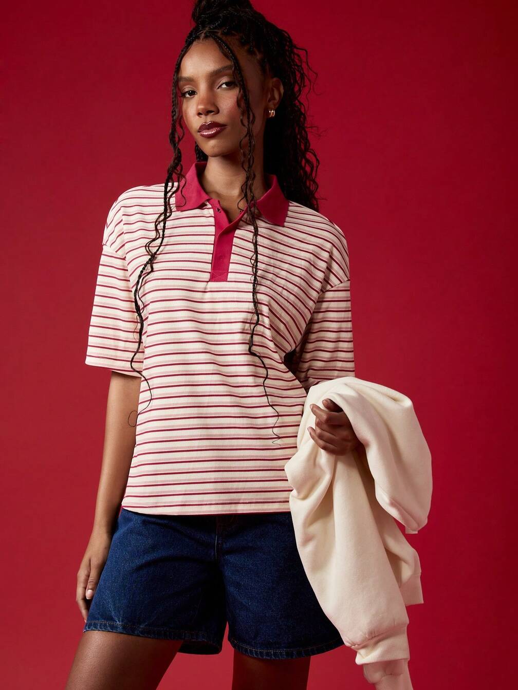 Oversized Striped Polo Shirt Sporty Casual Oversized Striped Polo Shirt Sporty Casual — Classy Preppy Style