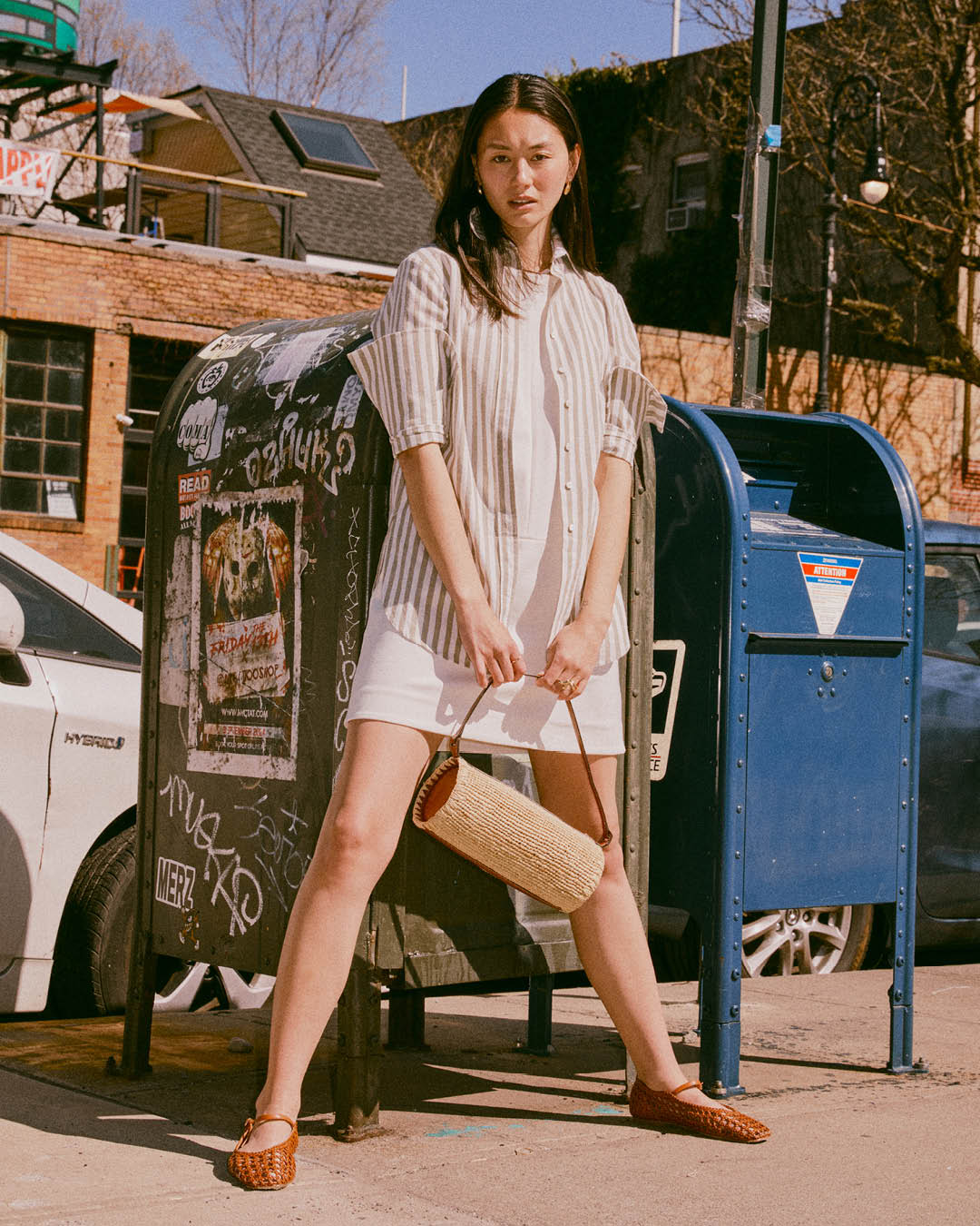 White Dress and Striped Shirt Layered Preppy Look White Dress and Striped Shirt Layered Preppy Look — Classy Preppy Style