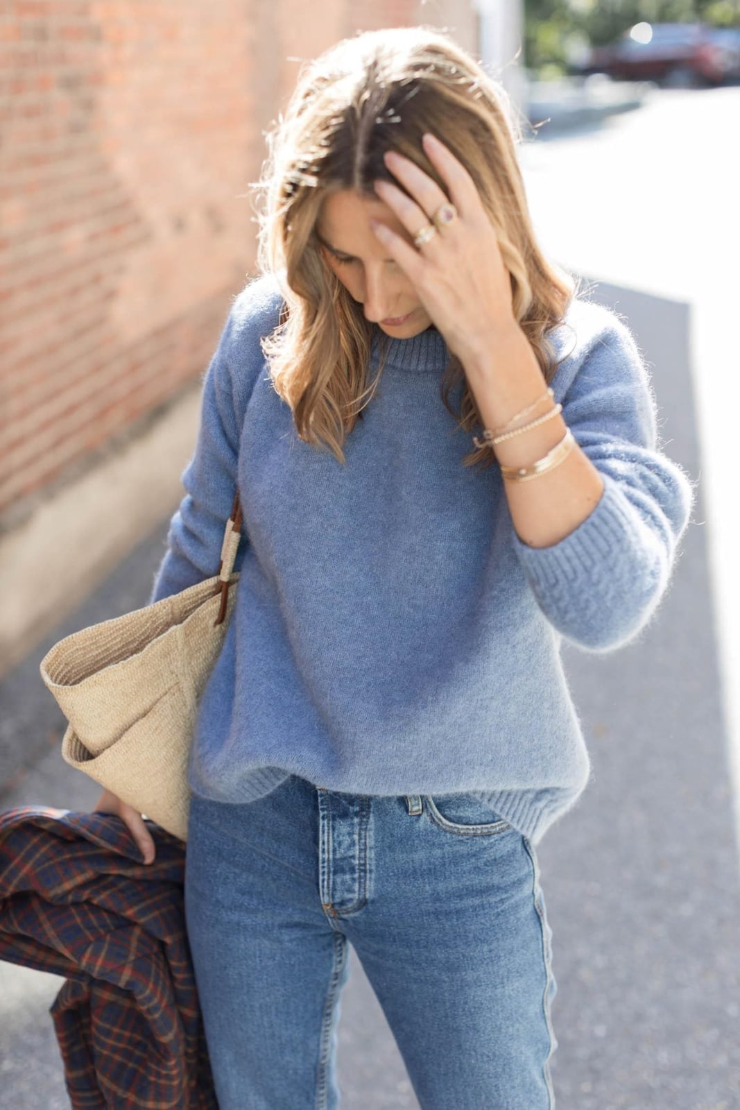 Blue Knit Sweater and Denim Jeans Casual Comfort Blue Knit Sweater and Denim Jeans Casual Comfort — Classy Preppy Style