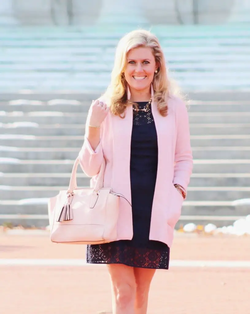 Lace Dress and Pink Cardigan Preppy Feel Lace Dress and Pink Cardigan Preppy Feel — Classy Preppy Style
