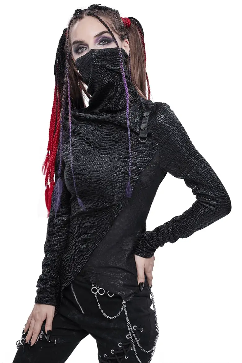 Asymmetrical Top with Mask and Chain Pants, Close-Up Take — Classy Punk Outfits