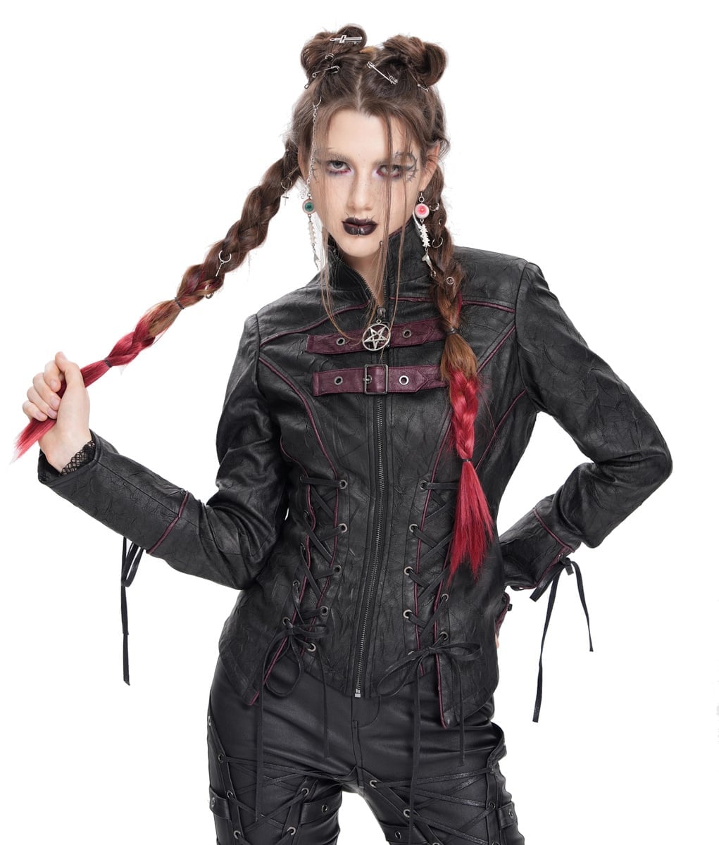 Leather Jacket with Plaid Pants and Heeled Boots, Close-Up Take — Classy Punk Outfits
