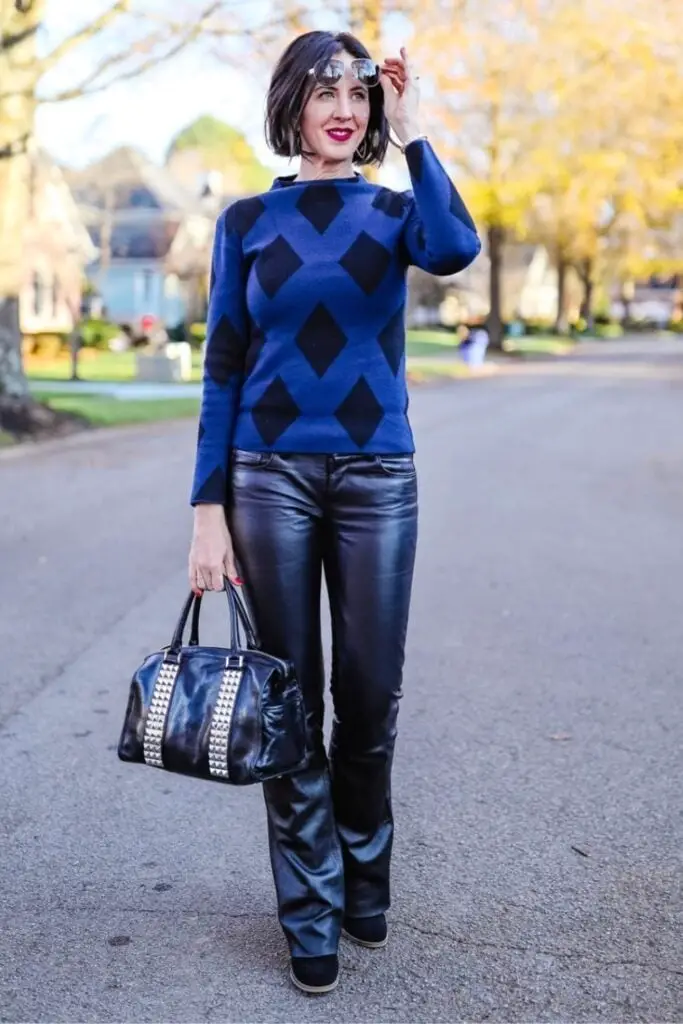 Leather Pants with Argyle Sweater and Loafers — Classy Punk Outfits