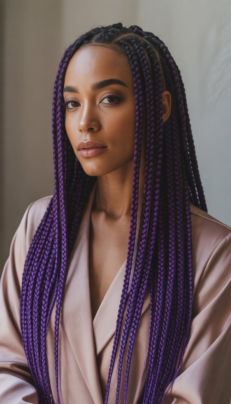 Vibrant Purple Box Braids Mid-Back Length Vibrant Purple Box Braids Mid-Back Length — Classy Purple Braids