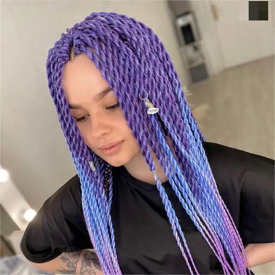 Fine Purple to Light Blue Gradient Braids with Bangs Fine Purple to Light Blue Gradient Braids with Bangs — Classy Purple Braids