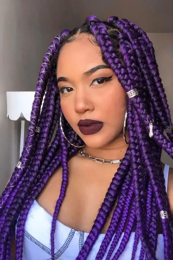Vibrant Purple Box Braids with Silver Charms Vibrant Purple Box Braids with Silver Charms — Classy Purple Braids