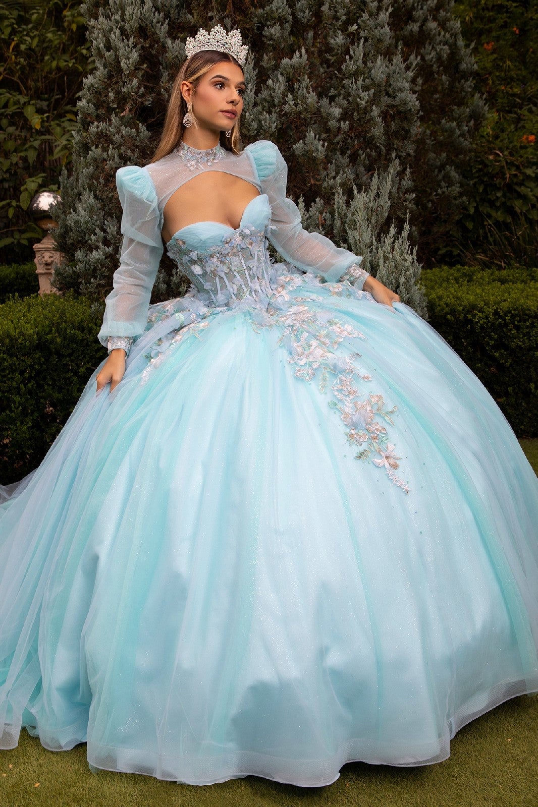 Light Blue Ballgown With Sheer Bolero and Suitable For A QuinceañEra Light Blue Ballgown With Sheer Bolero and Suitable For A QuinceañEra — Classy Quince Dress