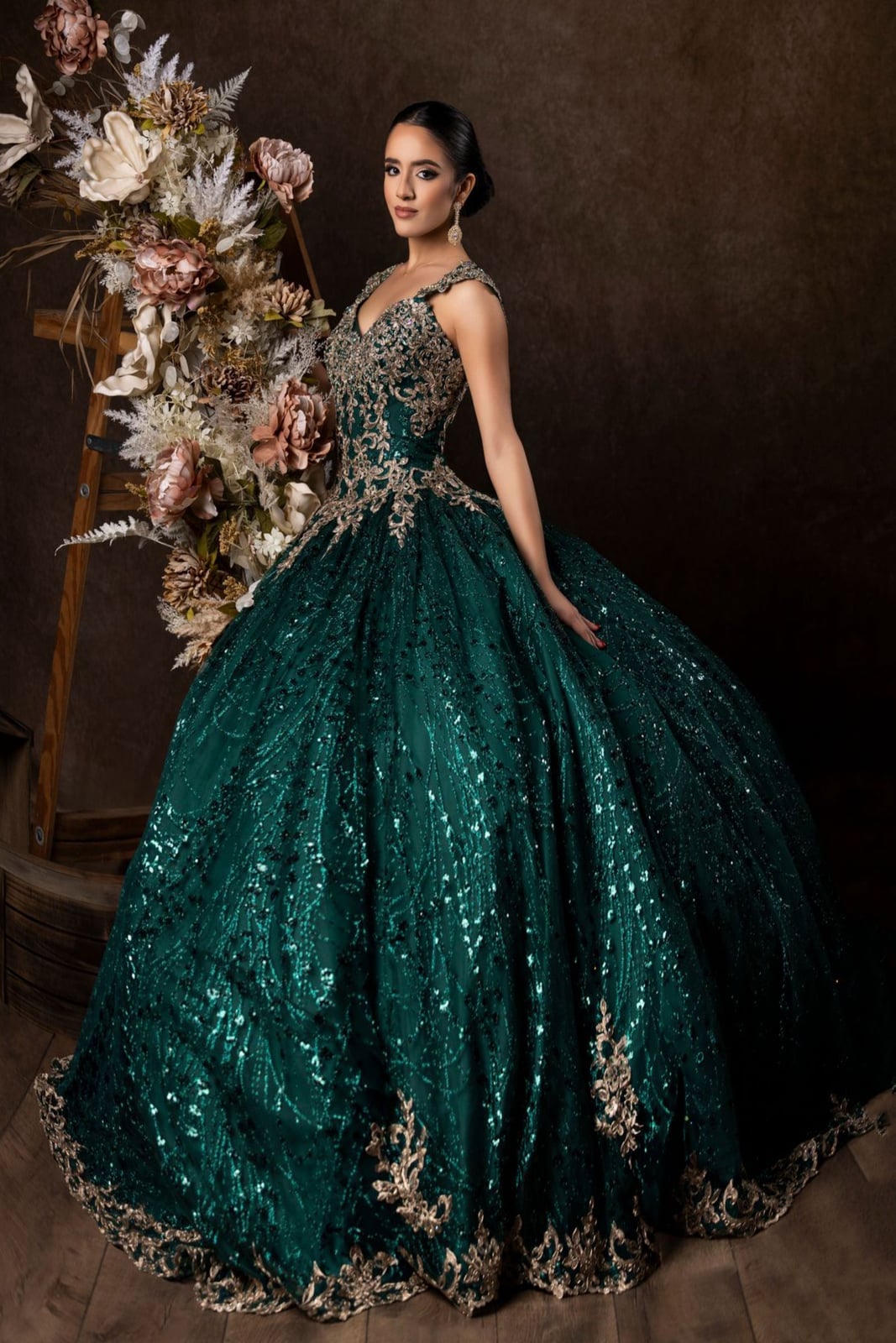 Emerald Green Ballgown With Sequins And Embroidery Emerald Green Ballgown With Sequins And Embroidery — Classy Quince Dress