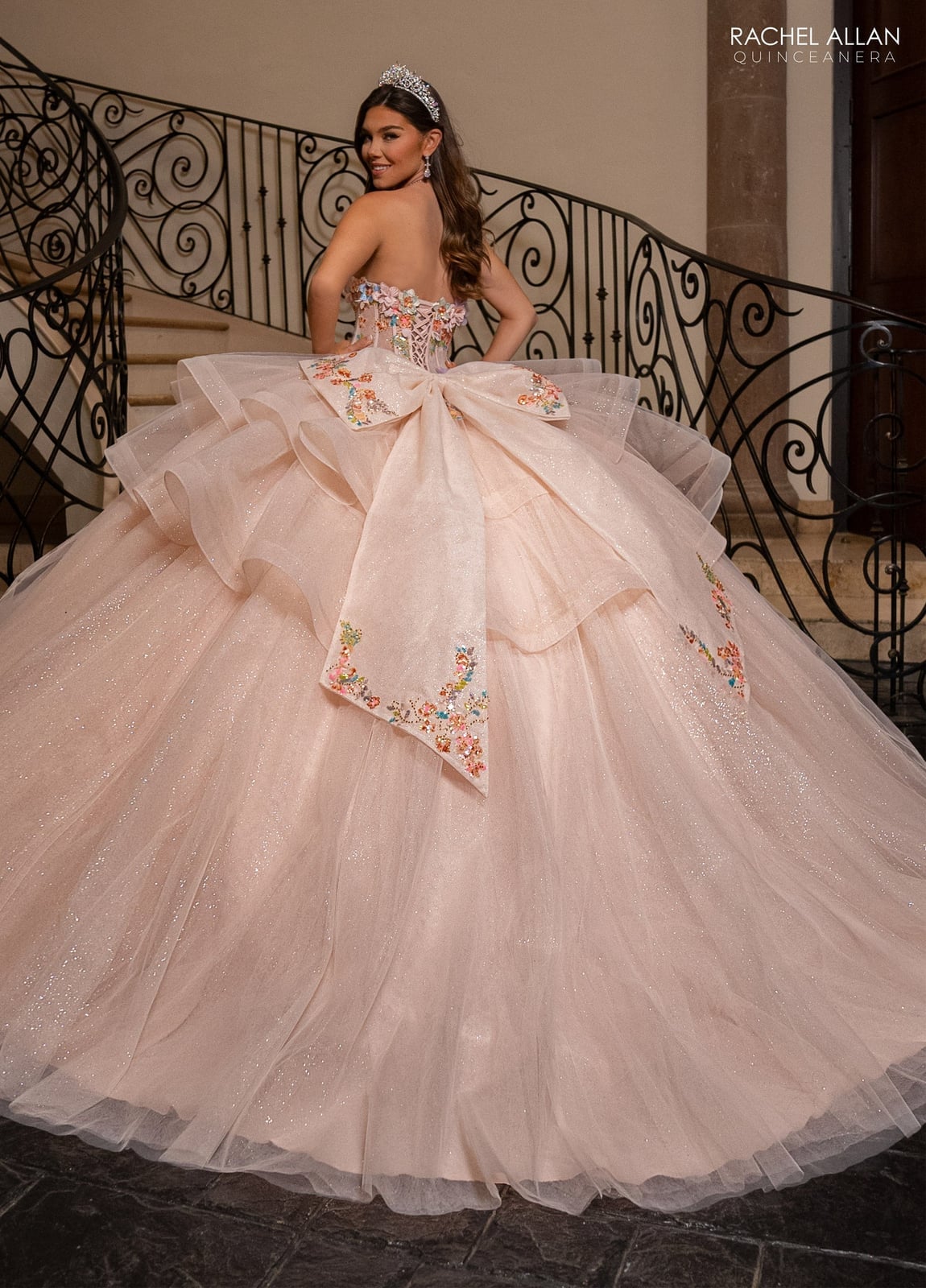 Pale Pink Ballgown With Satin Bow And Embroidery Pale Pink Ballgown With Satin Bow And Embroidery — Classy Quince Dress