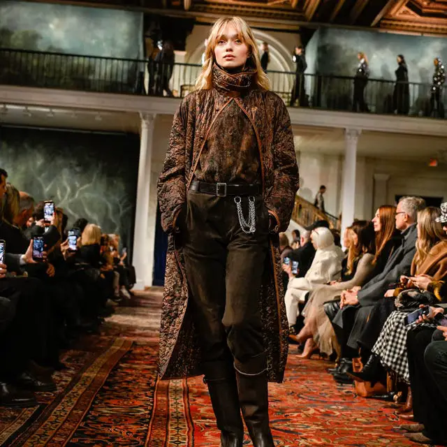Longline Patterned Coat Over Dark Trousers Longline Patterned Coat Over Dark Trousers — Classy Ralph Lauren Outfits