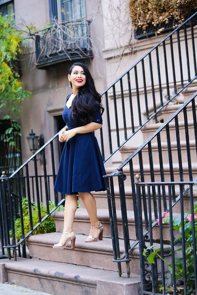 Navy Fit And Flare Dress With Strappy Sandals Navy Fit And Flare Dress With Strappy Sandals — Classy Ralph Lauren Outfits