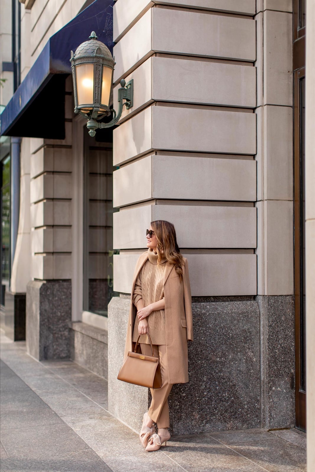 Camel Coat Over Beige Knit Sweater And Trousers Camel Coat Over Beige Knit Sweater And Trousers — Classy Ralph Lauren Outfits