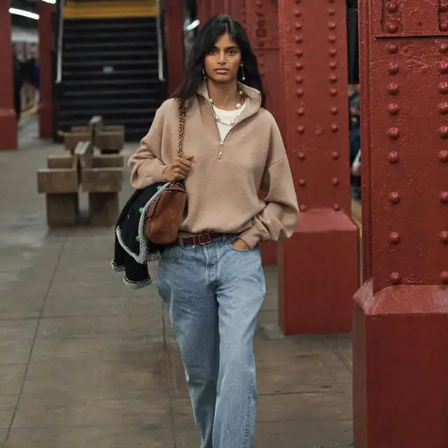 Beige Quarter Zip Sweater With Relaxed Jeans Beige Quarter Zip Sweater With Relaxed Jeans — Classy Ralph Lauren Outfits