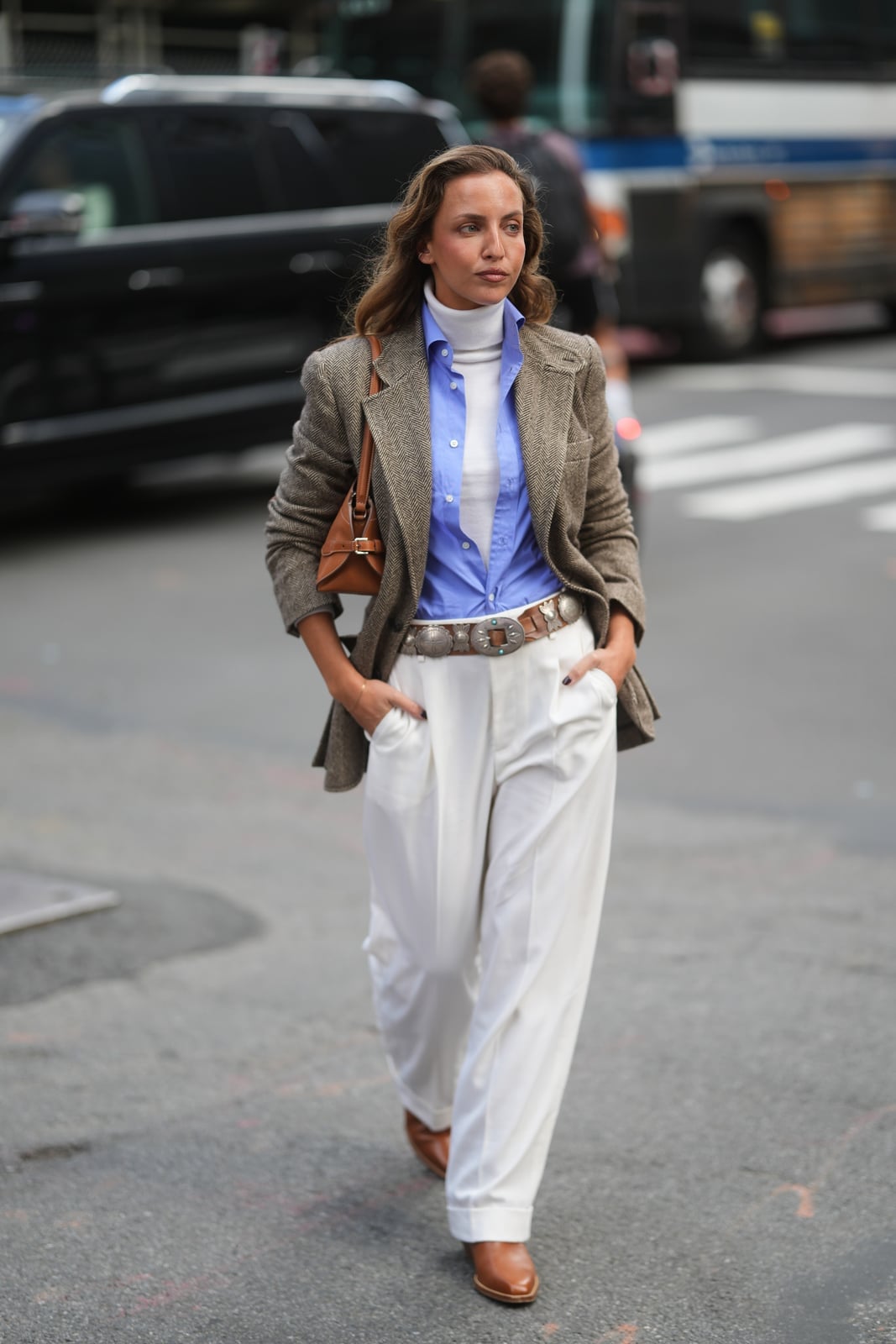 Tweed Blazer With Turtleneck And Wide Leg Trousers Tweed Blazer With Turtleneck And Wide Leg Trousers — Classy Ralph Lauren Outfits
