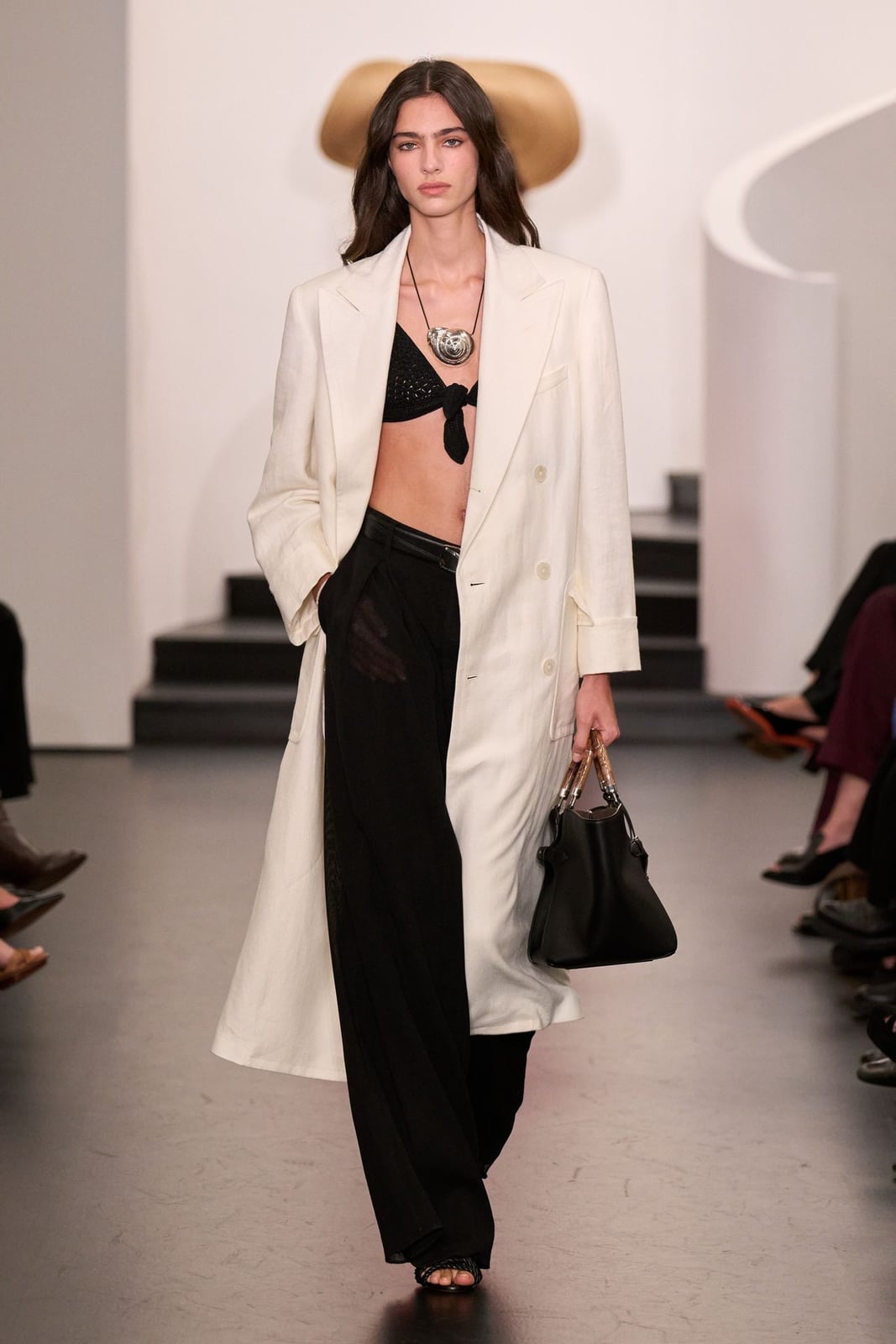 Ivory Double-Breasted Blazer With Sheer Trousers Ivory Double-Breasted Blazer With Sheer Trousers — Classy Ralph Lauren Outfits