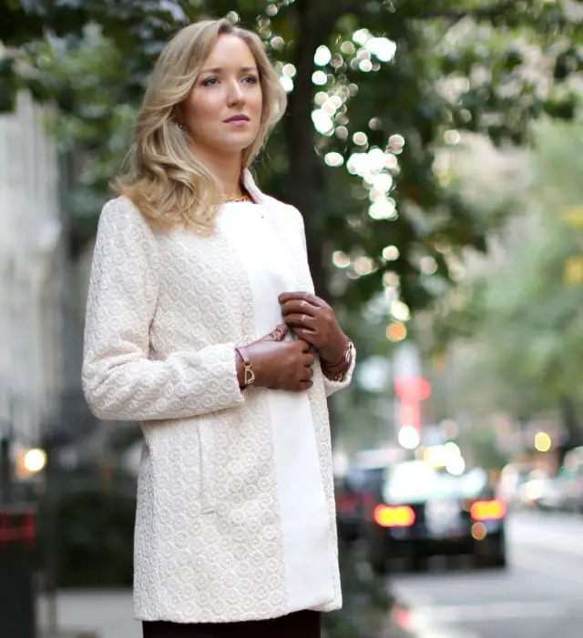 Cream Textured Jacket Over White Top And Brown Trousers Cream Textured Jacket Over White Top And Brown Trousers — Classy Ralph Lauren Outfits