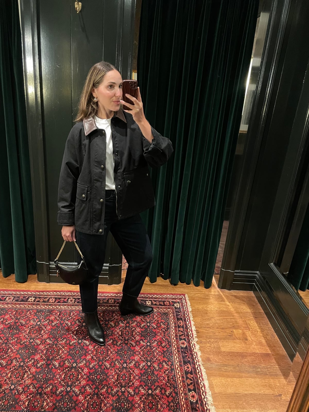 Black Utility Jacket With Leather Collar Black Utility Jacket With Leather Collar — Classy Ralph Lauren Outfits