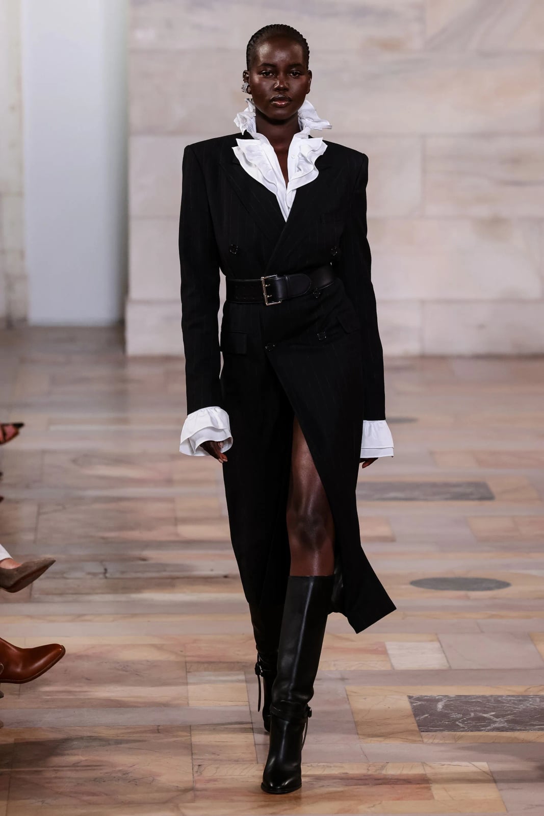 Pinstripe Suit Jacket With Ruffled Blouse Pinstripe Suit Jacket With Ruffled Blouse — Classy Ralph Lauren Outfits