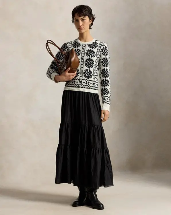 Fair Isle Sweater With Tiered Maxi Skirt Fair Isle Sweater With Tiered Maxi Skirt — Classy Ralph Lauren Outfits