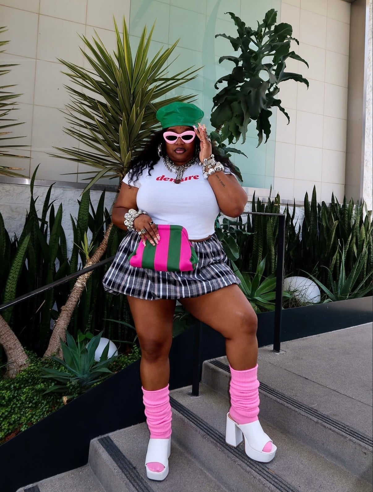 Pleated Mini Skirt with Leg Warmers and Platform, Office-Safe Version Pleated Mini Skirt with Leg Warmers and Platform, Office-Safe Version — Classy Rave Outfits