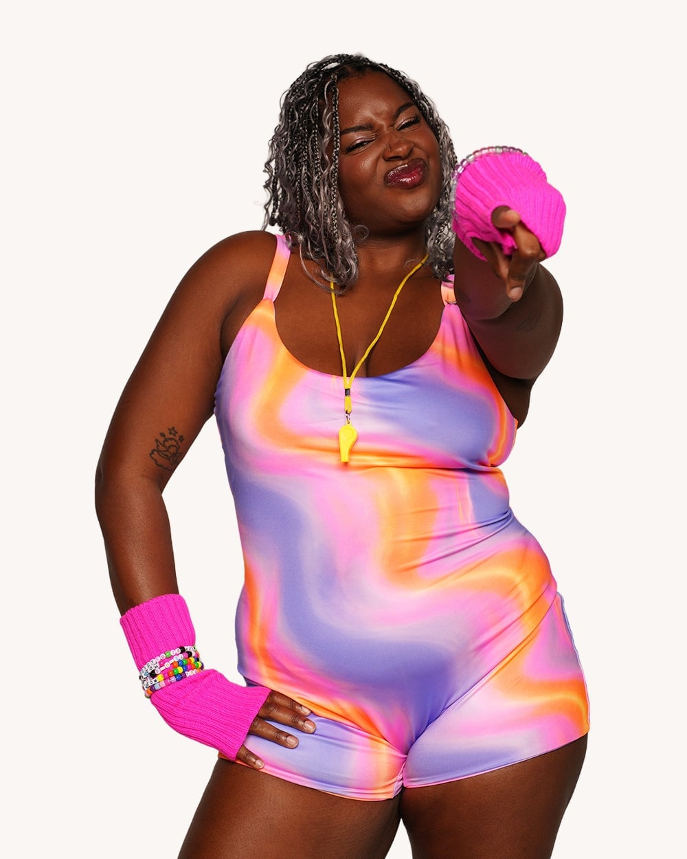 Swirl Print Bodysuit with Fingerless Gloves Swirl Print Bodysuit with Fingerless Gloves — Classy Rave Outfits