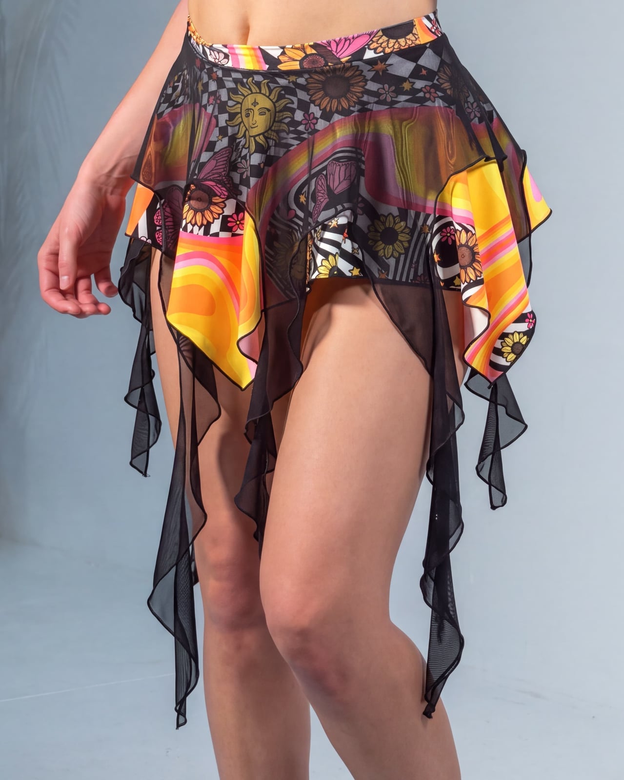 Asymmetrical Sheer Skirt with Vibrant Print Asymmetrical Sheer Skirt with Vibrant Print — Classy Rave Outfits