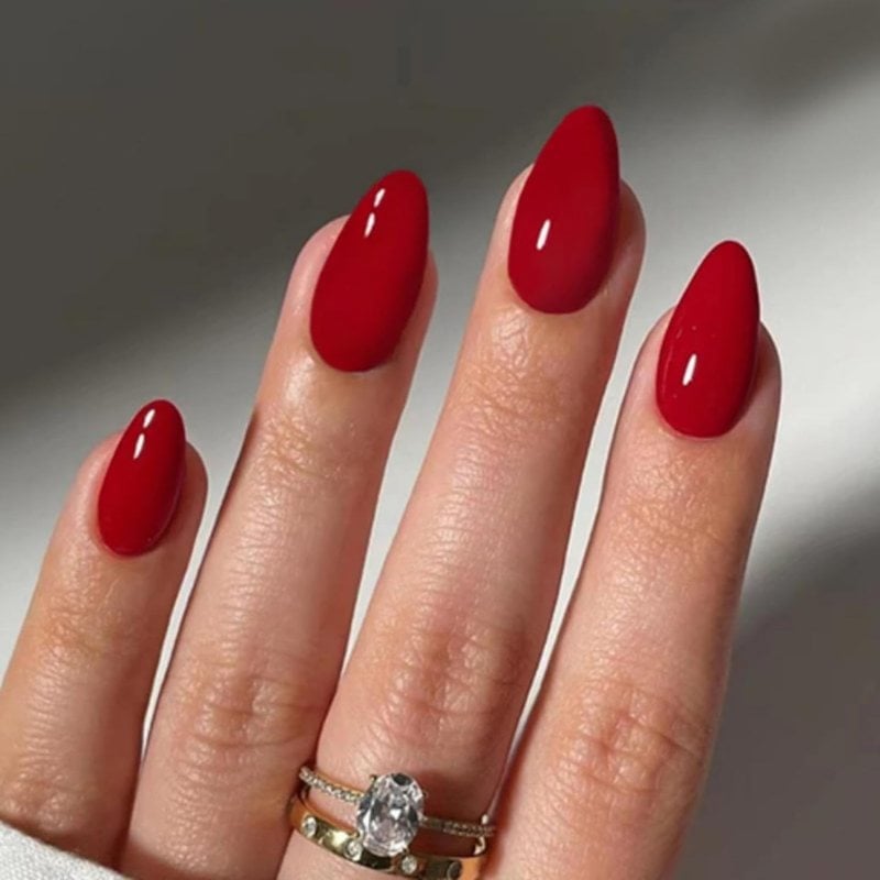 Deep Glossy Red Medium Almond Nails Deep Glossy Red Medium Almond Nails — Classy Red Almond Nails