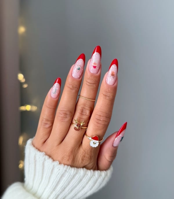Red French Tip Christmas Icon Almond Red French Tip Christmas Icon Almond — Classy Red Almond Nails